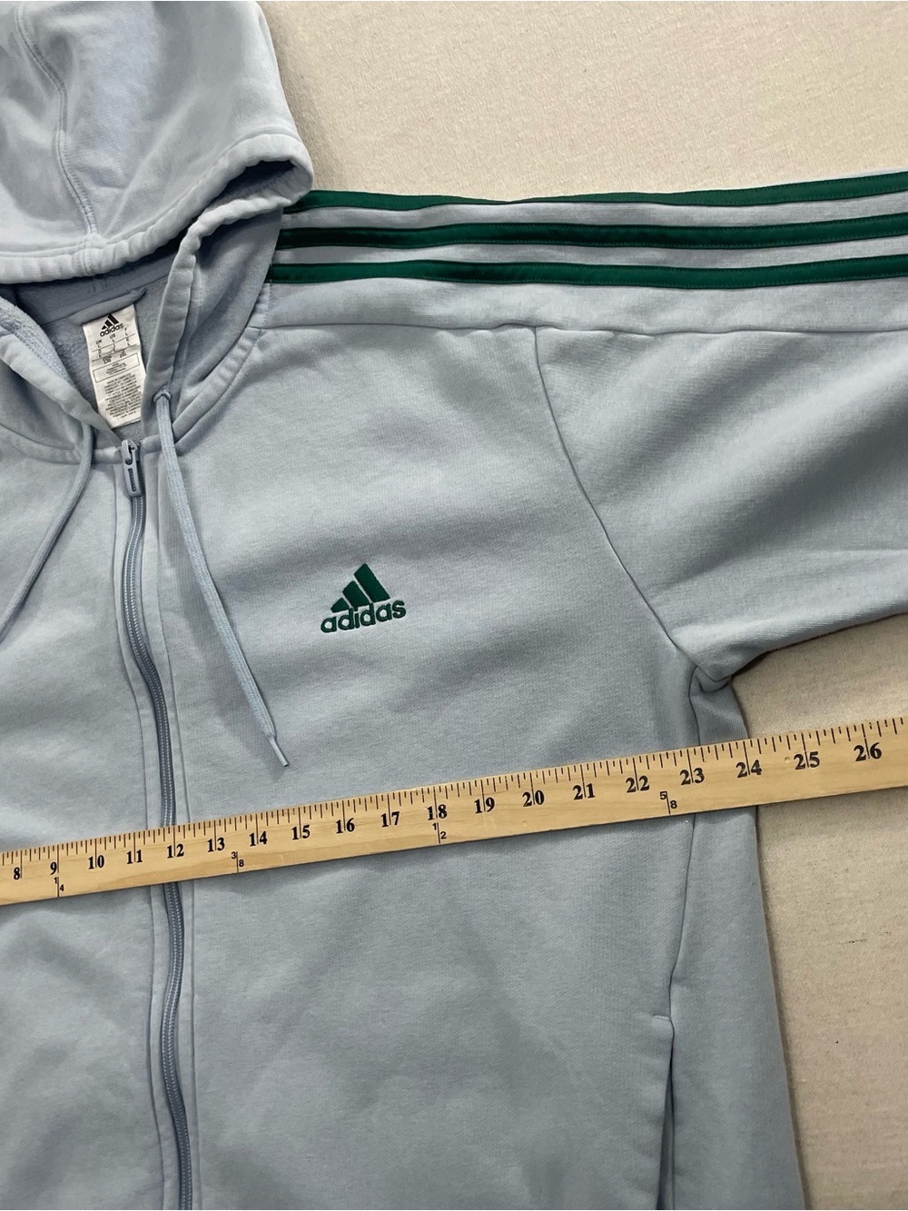 Adidas Hoodie Mens L Baby Blue Essentials 3 Stripes Full Zip Fleece Sweatshirt - Picture 8 of 10